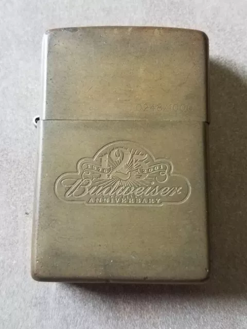 2001 BUDWEISER 125th ANNIVERSARY SOLID BRASS ZIPPO LIGHTER #0248/1000 RARE