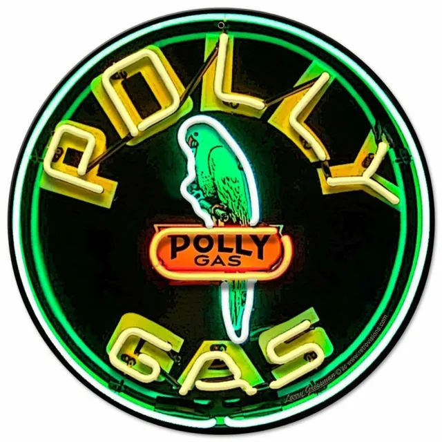 Polly Gasoline 3D Neon Look 14" Round Heavy Duty Usa Metal Gas Advertising Sign