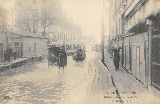 Cpa 93 Crue De La Seine Saint Denis 1910 La Rue Du Port
