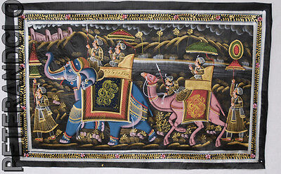 Hanging Wall Painting Mughal On Silk Art Scene De Life India 74x47cm 23