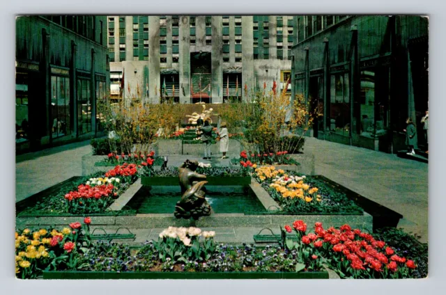 New York City NY-Rockefeller Center Channel Garden, Vintage c1962 Postcard
