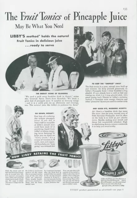 1936 Libbys Pineapple Juice Fruit Tonics Energy Health Weight Vtg Print Ad GH1