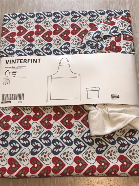 IKEA Vinterfint Childrens Apron And Chef Hat Swedish Heart Pattern Christmas New