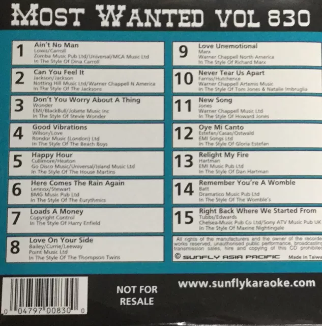 Sunfly Most Wanted (SFMW830) - Karaoke CDG Disc