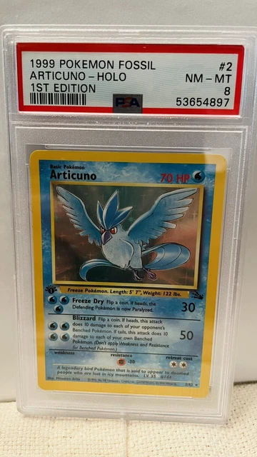 1999 Pokemon Card Fossil Set 1st Edition Articuno Holo #2/62 PSA 8 NM/MT Rare