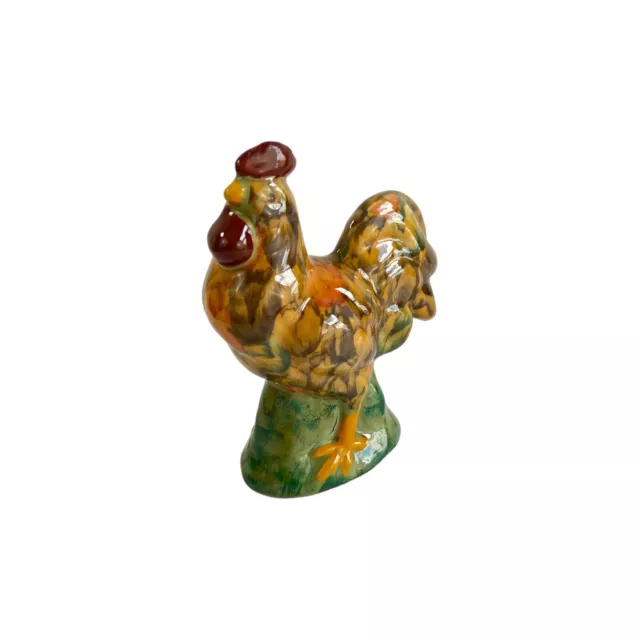 Vintage Decoupage Glazed Floral Rooster Figurine Paper Mache Handmade