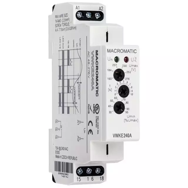 MACROMATIC VWKE120A Volt Sensor Relay,120VAC,15A @ 240V,SPDT