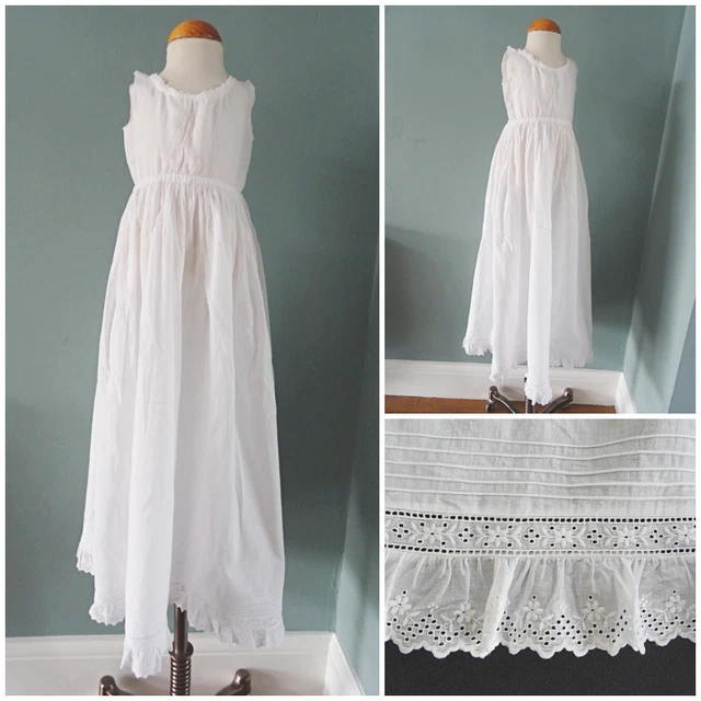 Sottoveste antica neonato cotone vittoriano ricamato bianco c1890