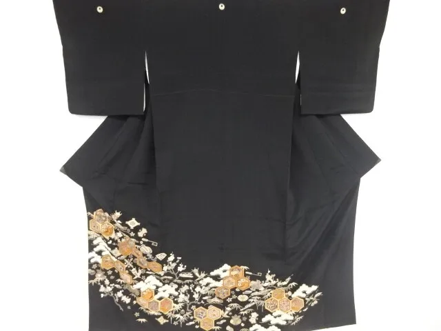 82440# Japanese Kimono / Antique Tomesode / Embroidery / Treasures & Shochik