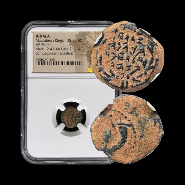 JUDAEA. c.135 BC, Æ Prutah - NGC F - Maccabean Kings, Widow's Mite 125