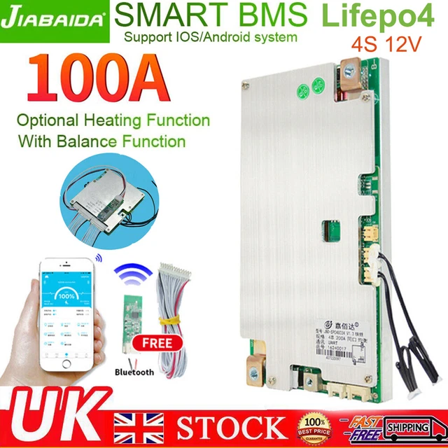 JBD 4S 12V 100A Lifepo4 Smart BMS Battery Board PCB+BT Module+Balance ...