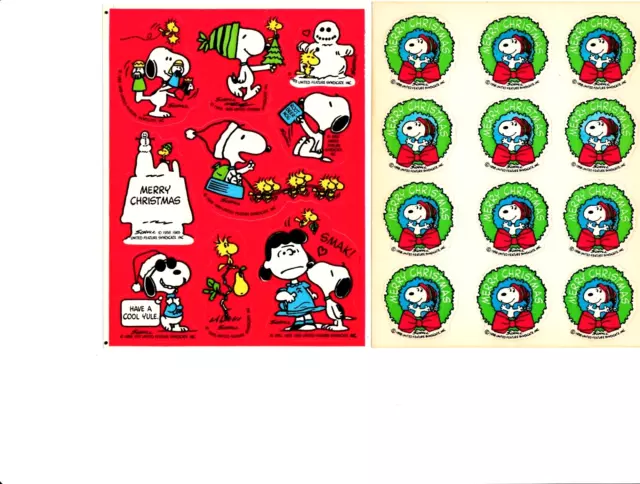 Vintage Hallmark Snoopy Peanuts Christmas Holiday Stickers Two sheets 1980's