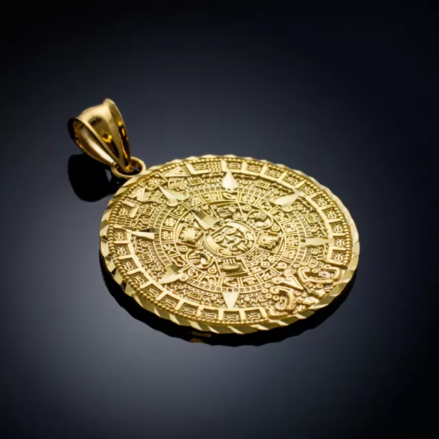 Gold Aztec Mayan Mexico Sun Calendar Pendant 3 sizes: Small, Medium, Large