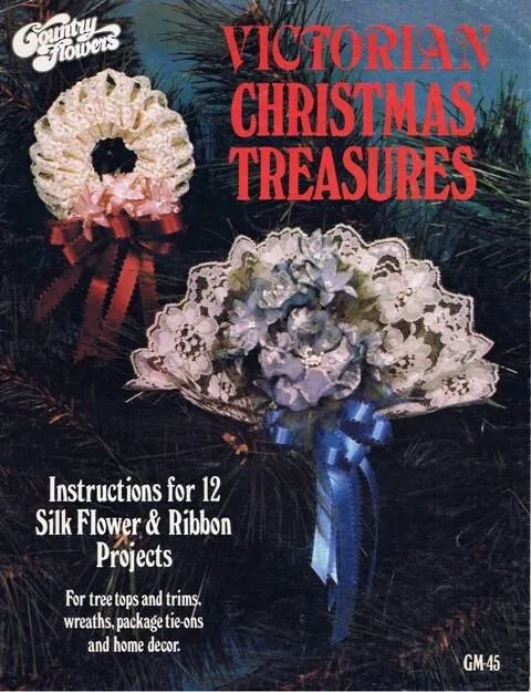 Libro artesanal vintage de proyectos de flores y cintas de seda de tesoros navideños victorianos