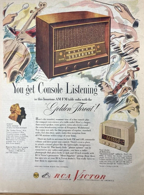 Vintage RCA VICTOR Console Listening Golden Throat  1948 Magazine Print Ad BG98