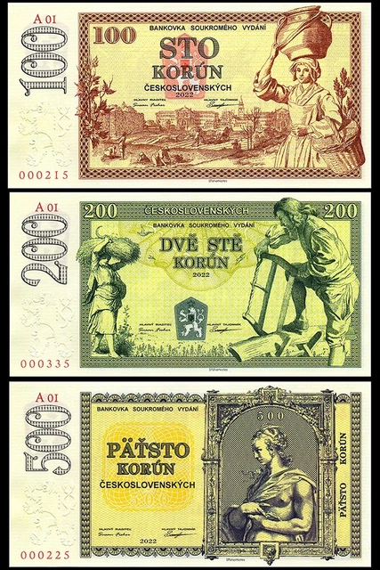 LOT of 3 pcs Czech Republic 100 200 and 500 Korun 2022 year  Czechoslovakia UNC