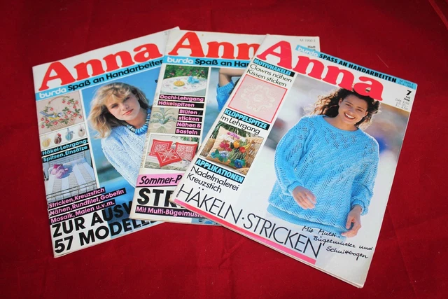 3 Zeitschriften Burda Anna 80 iger Jahre Handarbeiten vollständig mit Anleitung