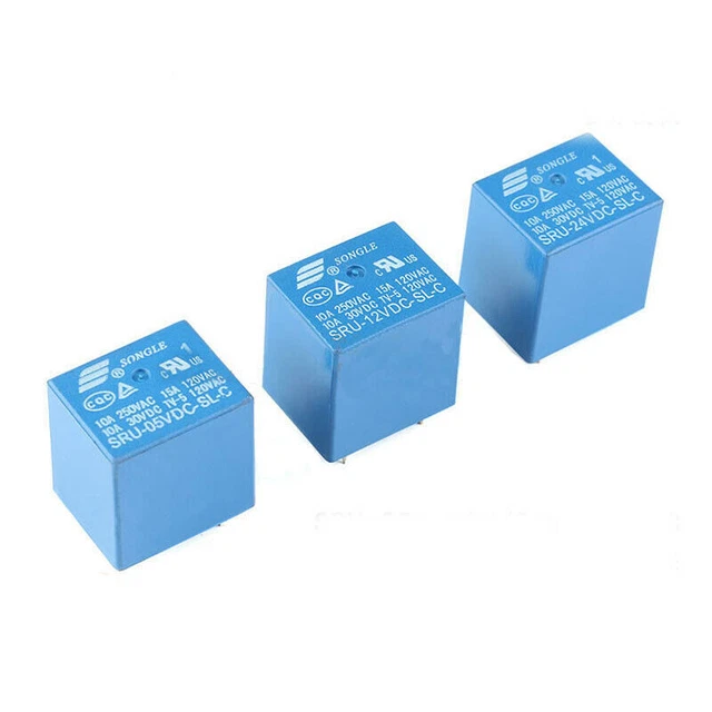 SRU-05V 12V 24VDC-SL-C MINI Power Relay 5V/12V/24V DC 22F 5-Pins Blue ...