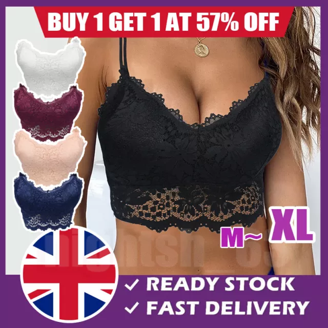 Women Backless Lace Floral Bralette Crop Top Padded Bra Bustier Cami Vest Tank