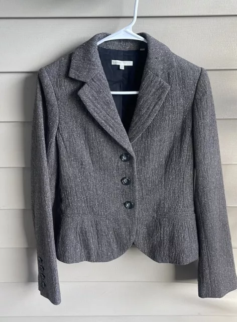 VINCE Womens Brown & Gray Herringbone Wool & Silk Tweed Short Blazer Jacket Sz 8