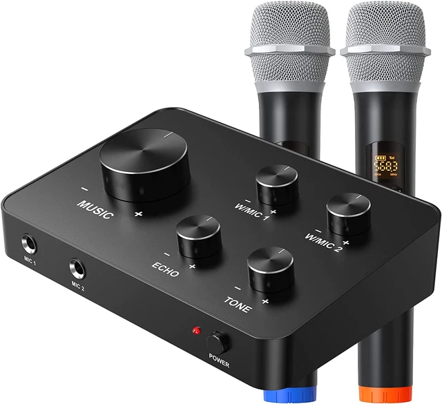 Wireless Microphone Karaoke Mixer System, Dual Handheld Wireless Microphone for