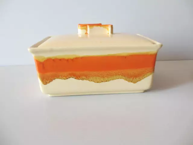 Art Deco Villeroy & Boch Saar-Basin Deckeldose creme orange rechteckig 8868