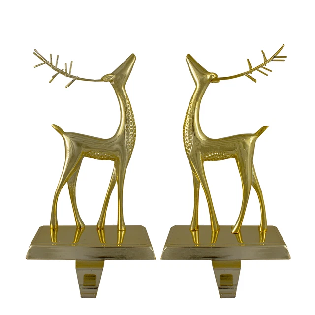 Northlight Set of 2 Gold Standing Reindeer Christmas Stocking Holders 9.75-Inch