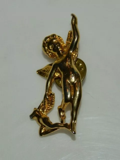 Nice Vintage Larger 3D Religious ANGEL Golden Lapel Pin MINTY