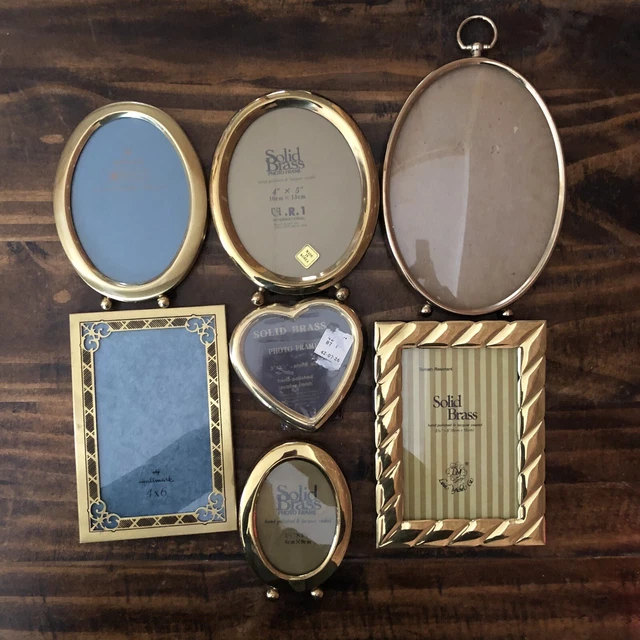 Brass Picture Frames Lot Of 7 Vintage 1 Bubble Glass Frame
