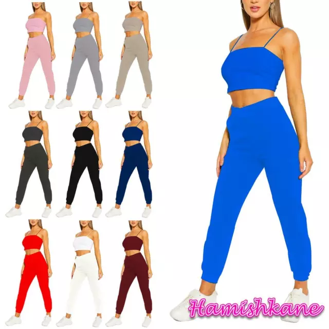 Womens Ladies 2 Piece Crop Top and Cargo Joggers Co-Ord Set Winter Fashion