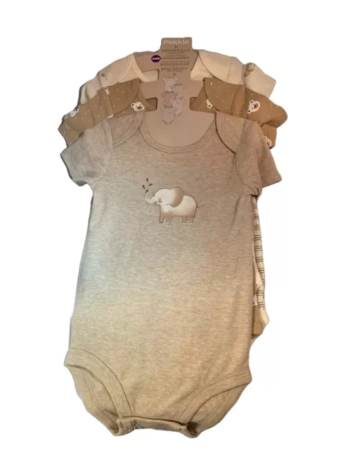 Pekkle PACK 5 Unisex Baby Bodysuits Short Sleeve Vests : Animal Bear Elephant