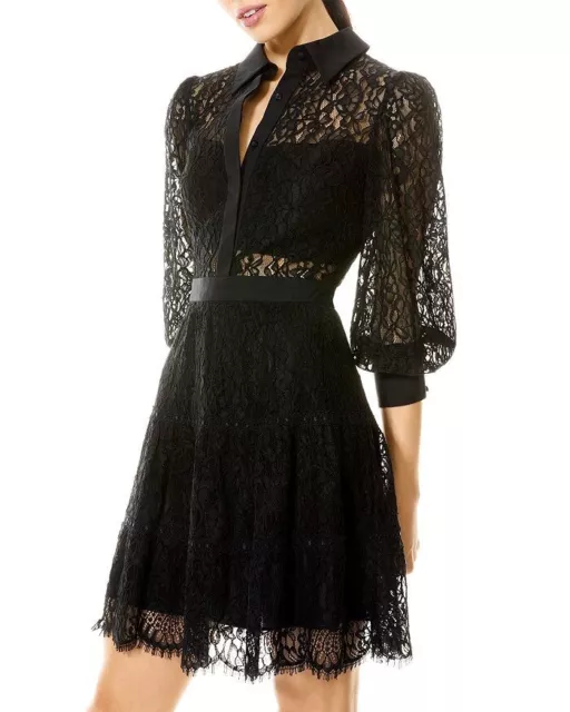 NEW NWT $550 ALICE + OLIVIA " Anaya" black lace collared mini dress sz 6 / 4