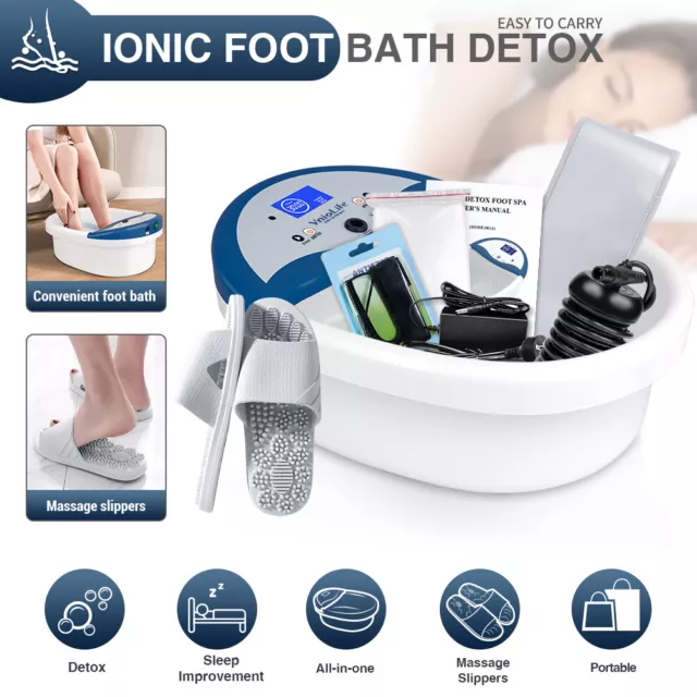 Ionic Foot Spa Bath Detox Massage Machine with Wrist Strap Waist Belt & Slipper