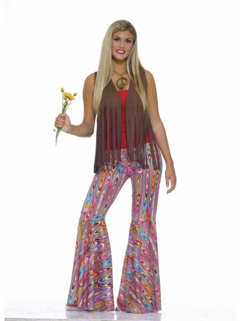 Womens 1960s Hippie Swirls Flared Trousers for Ladies Fancy Dress Costume  S- XXL