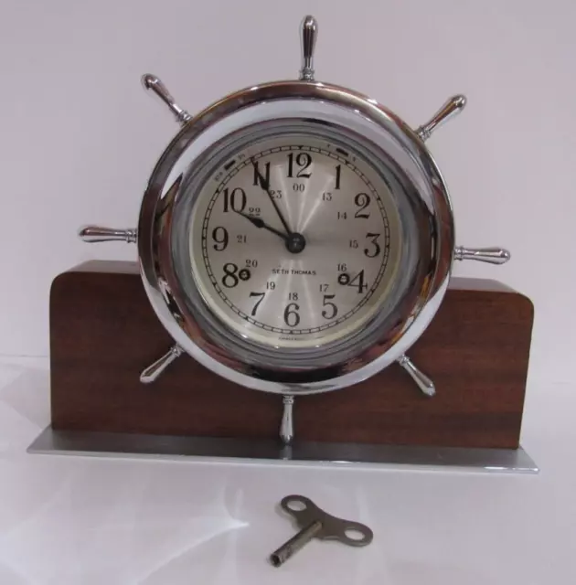 Seth Thomas Ship's Bell Clock with Stand 8-Day, Time/Bell Strike, Key-wind