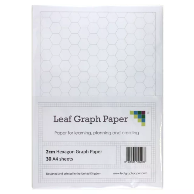 A4 Hexagon Graph Paper 20mm 2cm, 30 Loose-Leaf Sheets, Grey Grid Lines