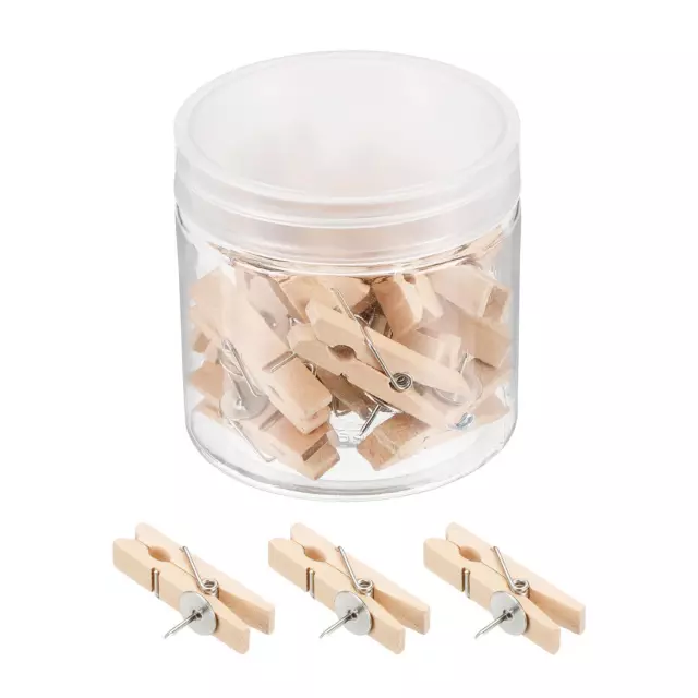 20pcs Wooden Push Pins, Thumb Tacks Wood Pin Clips for Office Cork Board