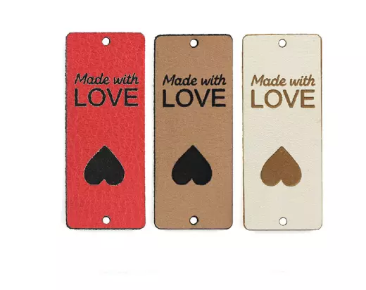 5 Faux Leather Handmade With Love Labels Tags 50 X 20 mm Sewing Craft Knit UK