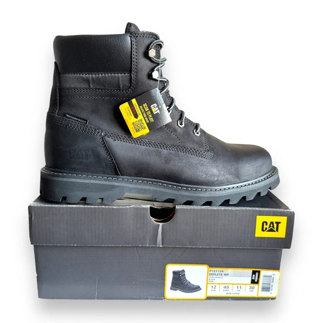 CATERPILLAR DEPLETE MENS Black Leather Lace Up Waterproof Durable Ankle