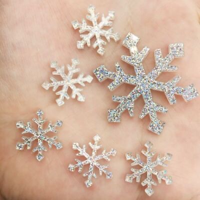 Apliques de patrón acrílico en miniatura de estrás plano de resina con copos de nieve brillantes