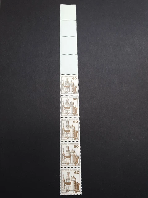 Bund Rollenmarken, Burgen und Schlösser, 5er-Streifen, Rollenende, Minr. 917