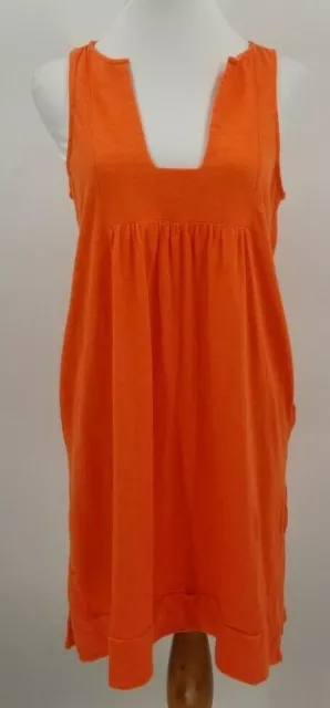 J CREW Size XS Cotton Empire Waist Dress Beach Cover Orange W/ Pockets