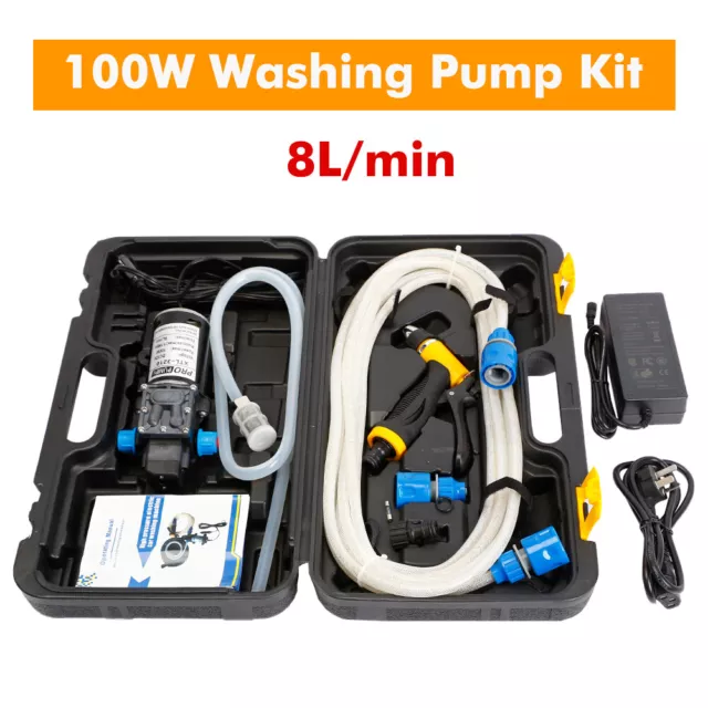 Self-priming 12V Water Pump Watering 100W 8Lpm High Pressure Washing Machine Kit