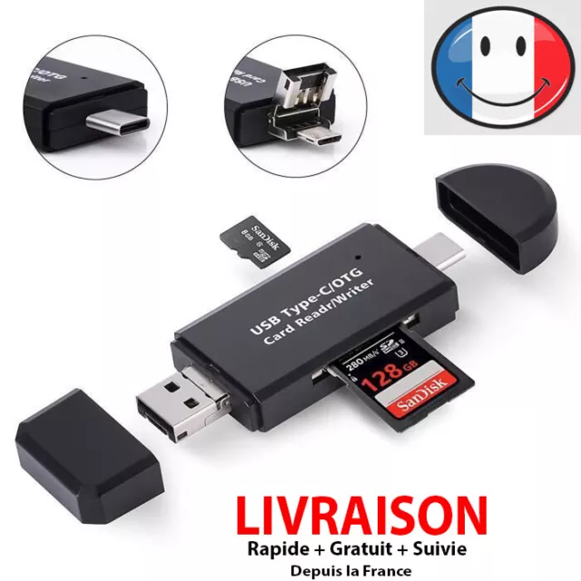 5 en 1 Lecteur de carte mémoire type C / USB / micro USB SD TF OTG adaptateur