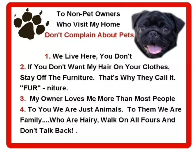 Funny Dog Black Pug House Rules Refrigerator / Magnet Gift Card Idea