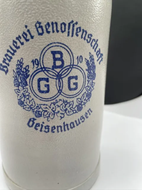 Bierkrug Brauerei Genossenschaft Geisenhausen Maßkrug 1L Steinzeug  Alt RegM2/a