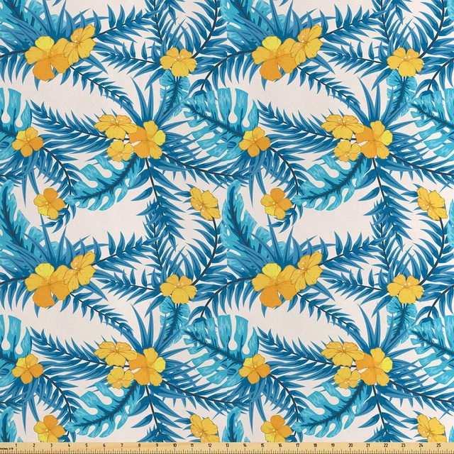 Tropisch Satin Stoff als Meterware Exotische Blatt Monstera Palm