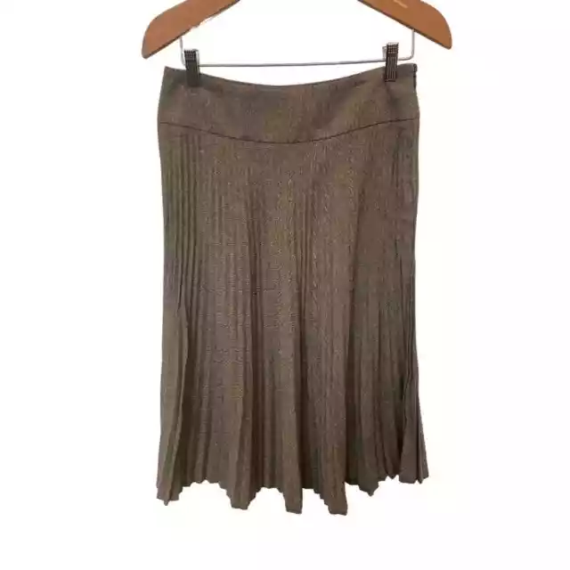 Express VTG Y2K Tweed Herringbone Pleated High Waisted Midi Skirt Brown Sz 5/6