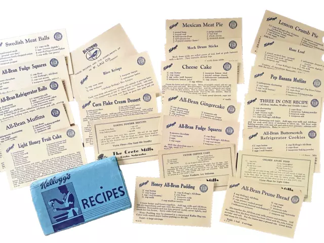 Recipe Cards Kelloggs Cereal 23 Recipes Envelope Corn Flakes Bran Vintage