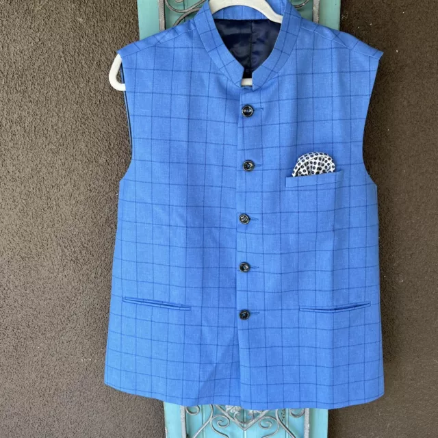 Waistcoat Nehru Jacket Sleeveless Blazer Tunic Top Men Party Wear Tunic Blue
